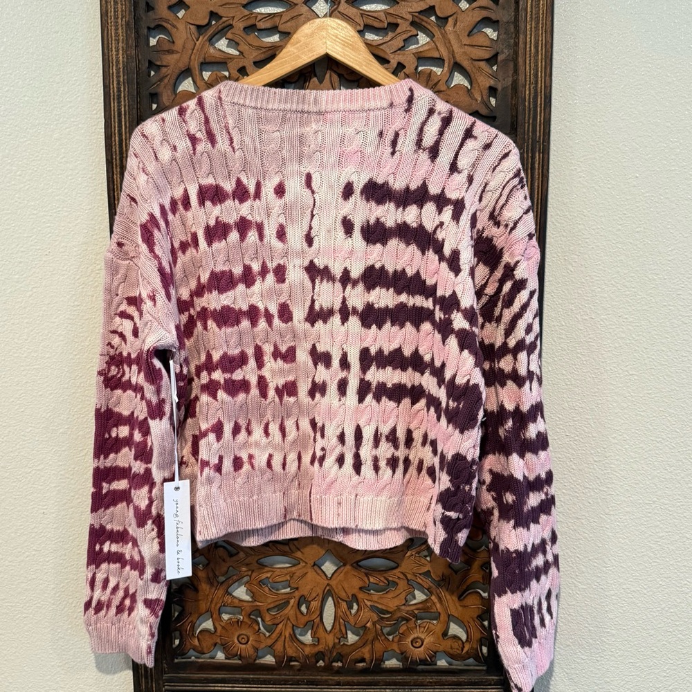 Young Fabulous & Broke Pink and Plum Tie-Dye Knit Cardigan - Picture 5 of 6